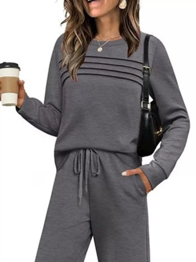 Long sleeve round neck top and pants set, alternate product image