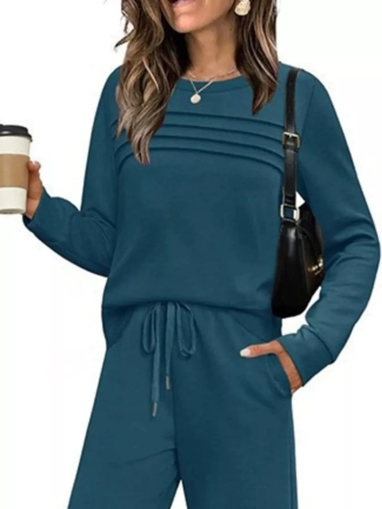 Long sleeve round neck top and pants set, alternate product image
