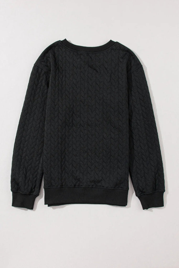 Full Size MERRY AND BRIGHT Cable Knit Pullover Sweatshirt - Black by Trendsi from FREYA’S CLOSET