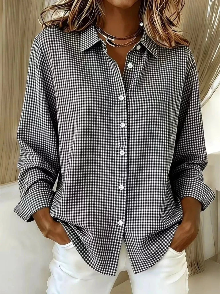 Full Size Plaid Button Up Long Sleeve Shirt Plus Size - Black by Trendsi from FREYA’S CLOSET