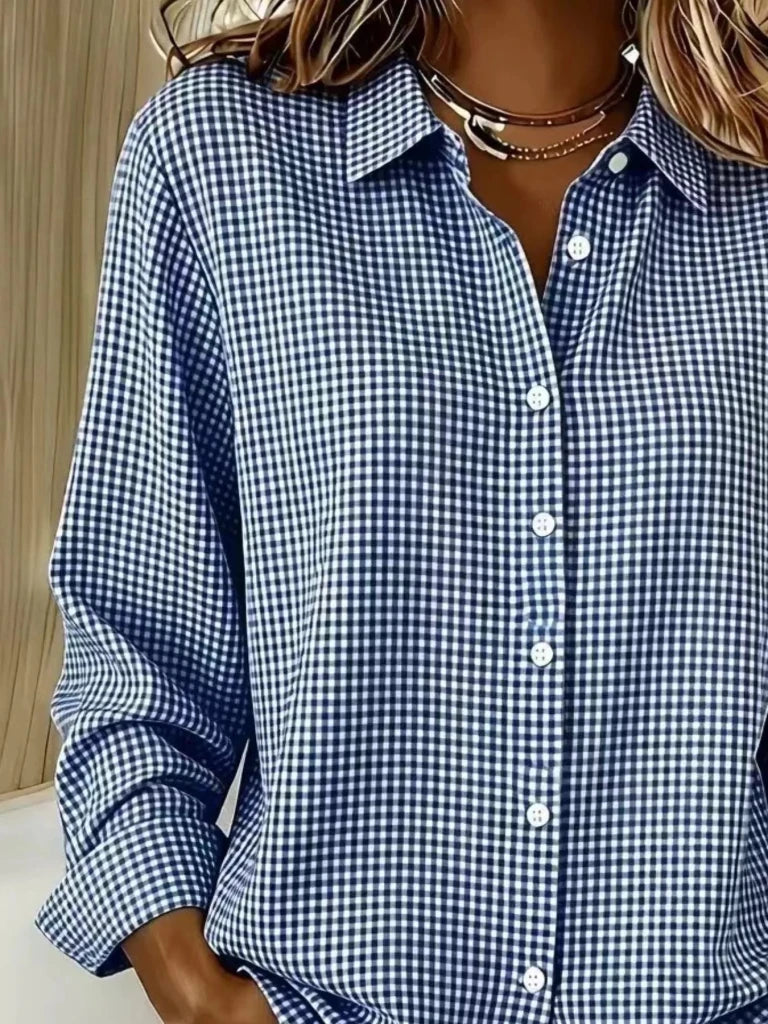 Full Size Plaid Button Up Long Sleeve Shirt Plus Size - Blue by Trendsi from FREYA’S CLOSET