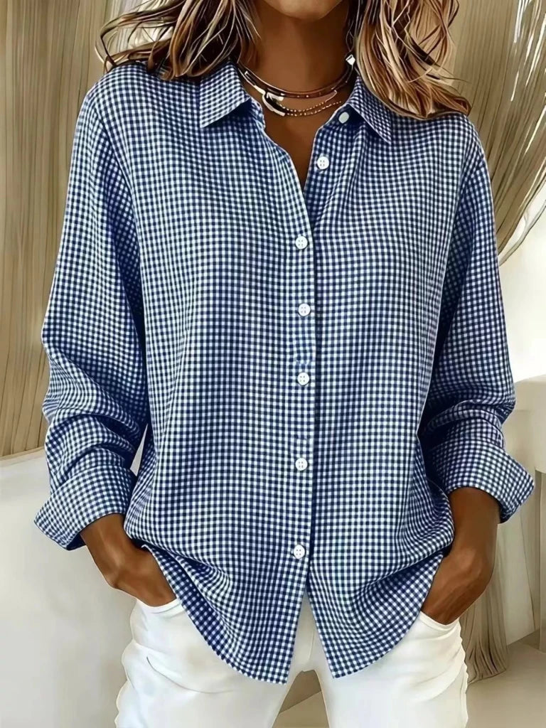 Full Size Plaid Button Up Long Sleeve Shirt Plus Size - Blue by Trendsi from FREYA’S CLOSET