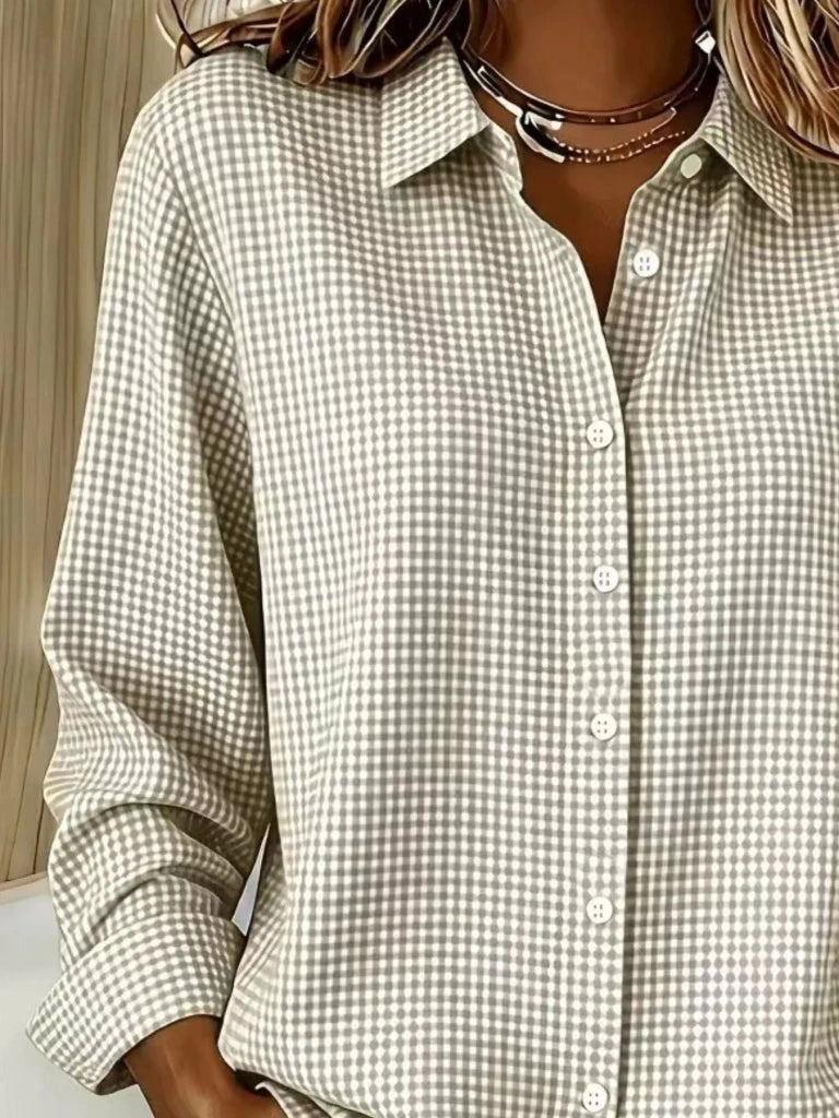 Full Size Plaid Button Up Long Sleeve Shirt Plus Size - Off-white by Trendsi from FREYA’S CLOSET