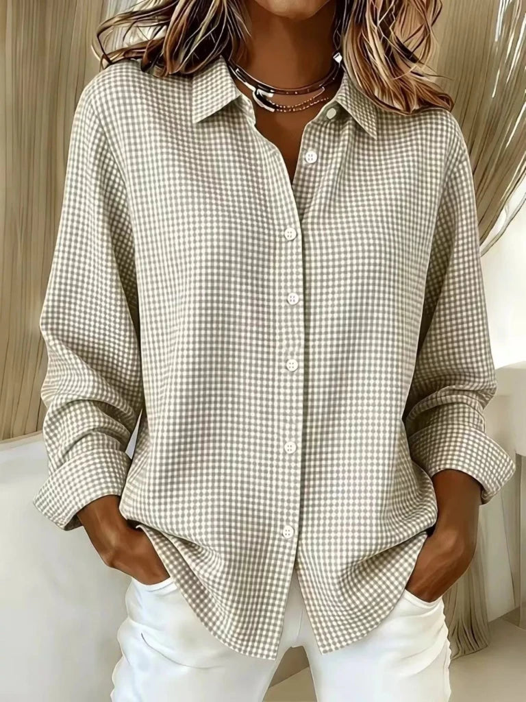 Full Size Plaid Button Up Long Sleeve Shirt Plus Size - Off-white by Trendsi from FREYA’S CLOSET