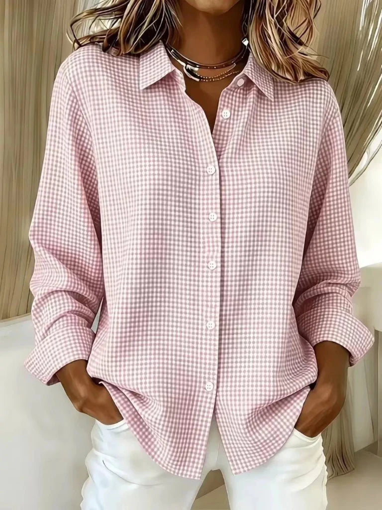 Full Size Plaid Button Up Long Sleeve Shirt Plus Size - Pink by Trendsi from FREYA’S CLOSET