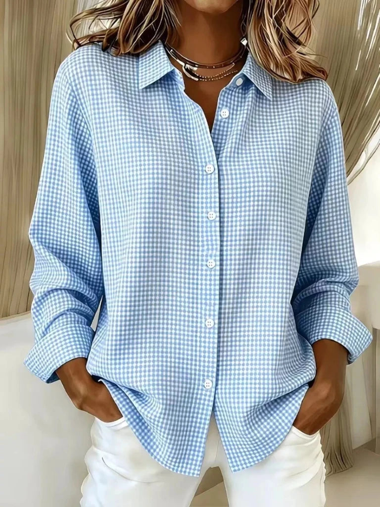 Full Size Plaid Button Up Long Sleeve Shirt Plus Size - Sky Blue by Trendsi from FREYA’S CLOSET