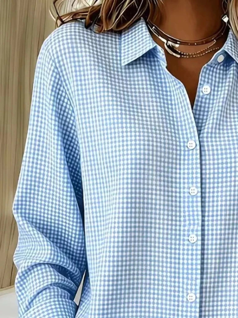 Full Size Plaid Button Up Long Sleeve Shirt Plus Size - Sky Blue by Trendsi from FREYA’S CLOSET
