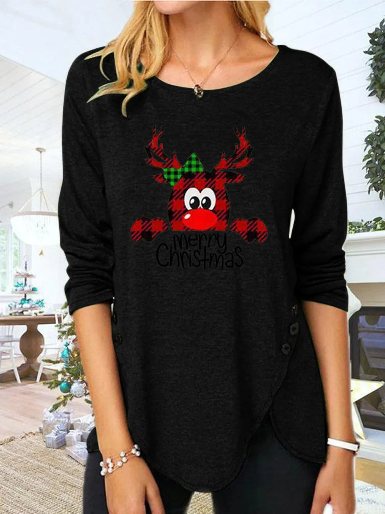 Full Size Reindeer Round Neck Long Sleeve T-Shirt - Black by Trendsi from FREYA’S CLOSET