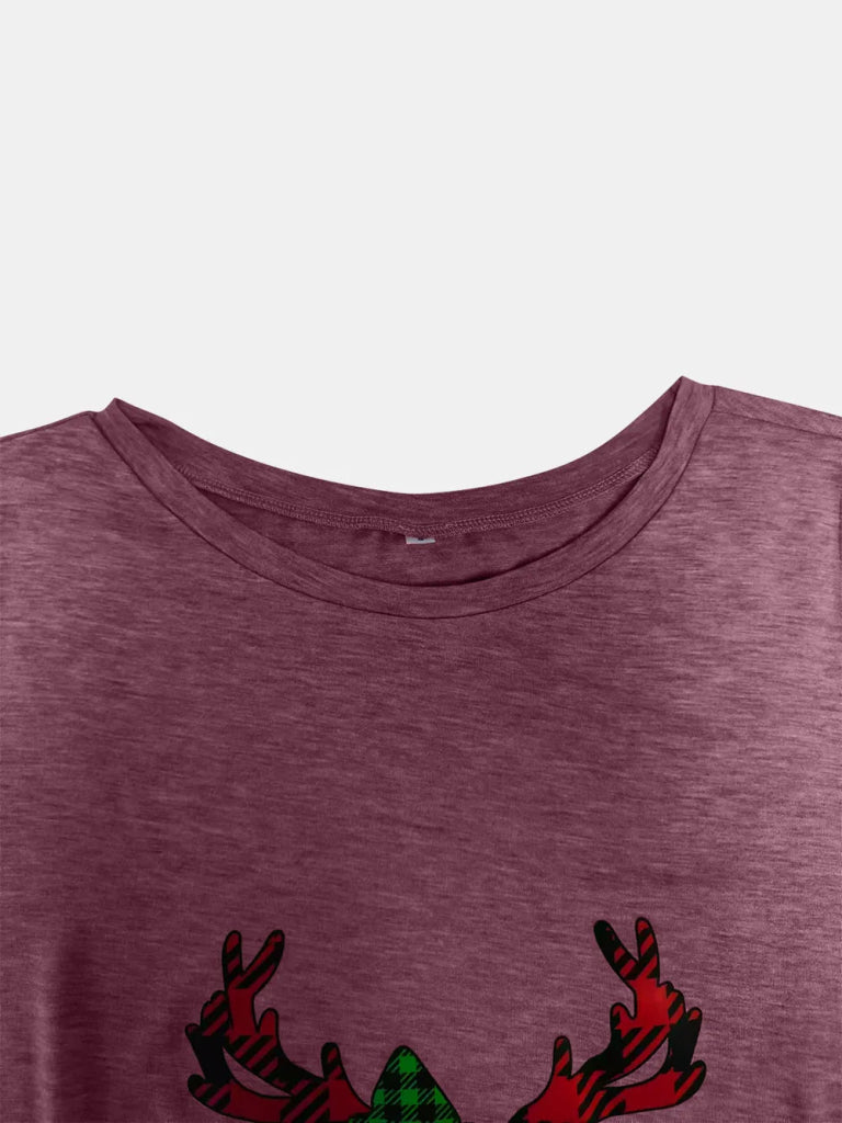 Full Size Reindeer Round Neck Long Sleeve T-Shirt - Dusty Pink by Trendsi from FREYA’S CLOSET