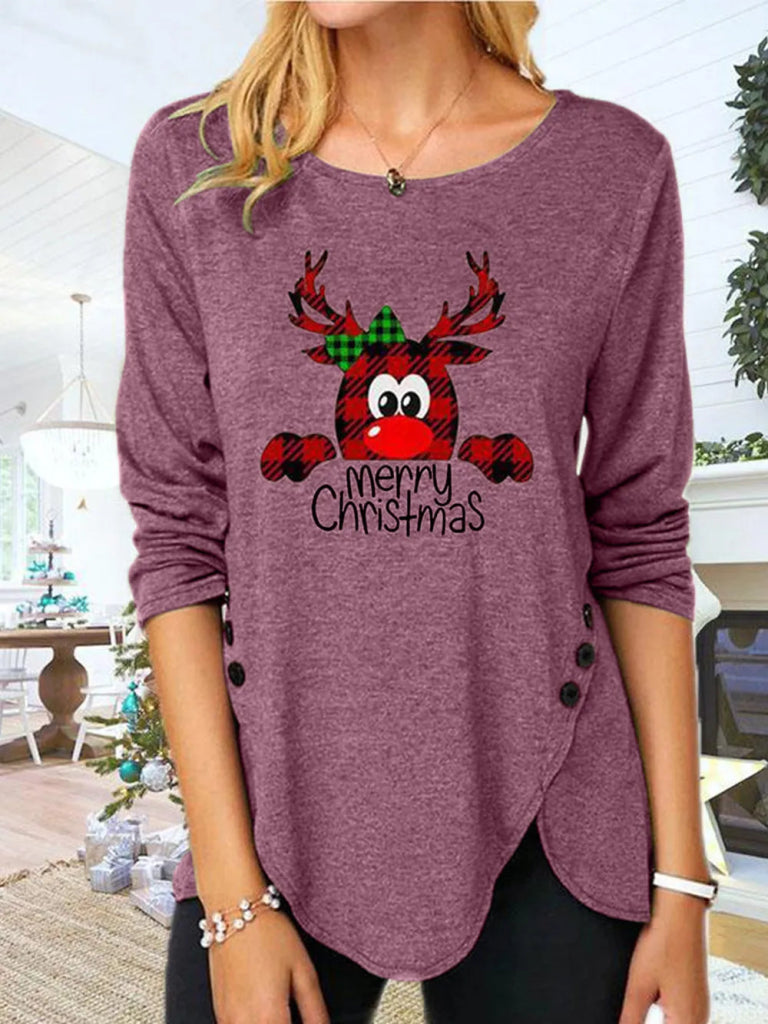 Full Size Reindeer Round Neck Long Sleeve T-Shirt - Dusty Pink by Trendsi from FREYA’S CLOSET