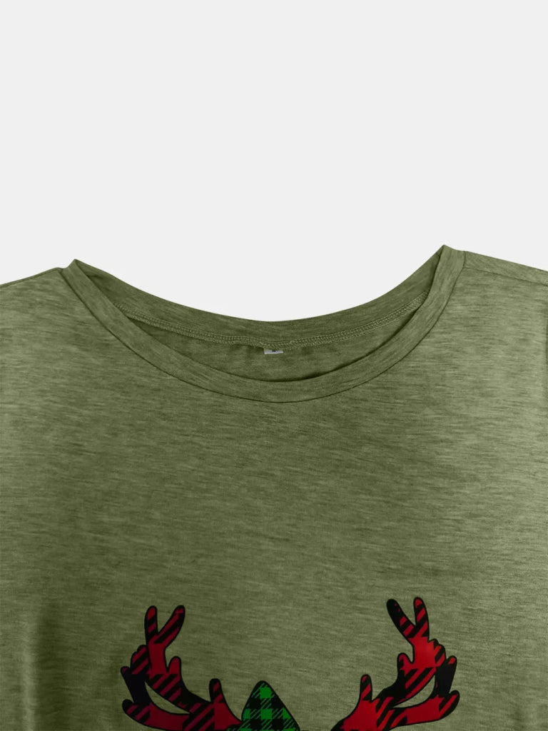 Full Size Reindeer Round Neck Long Sleeve T-Shirt - Matcha Green by Trendsi from FREYA’S CLOSET