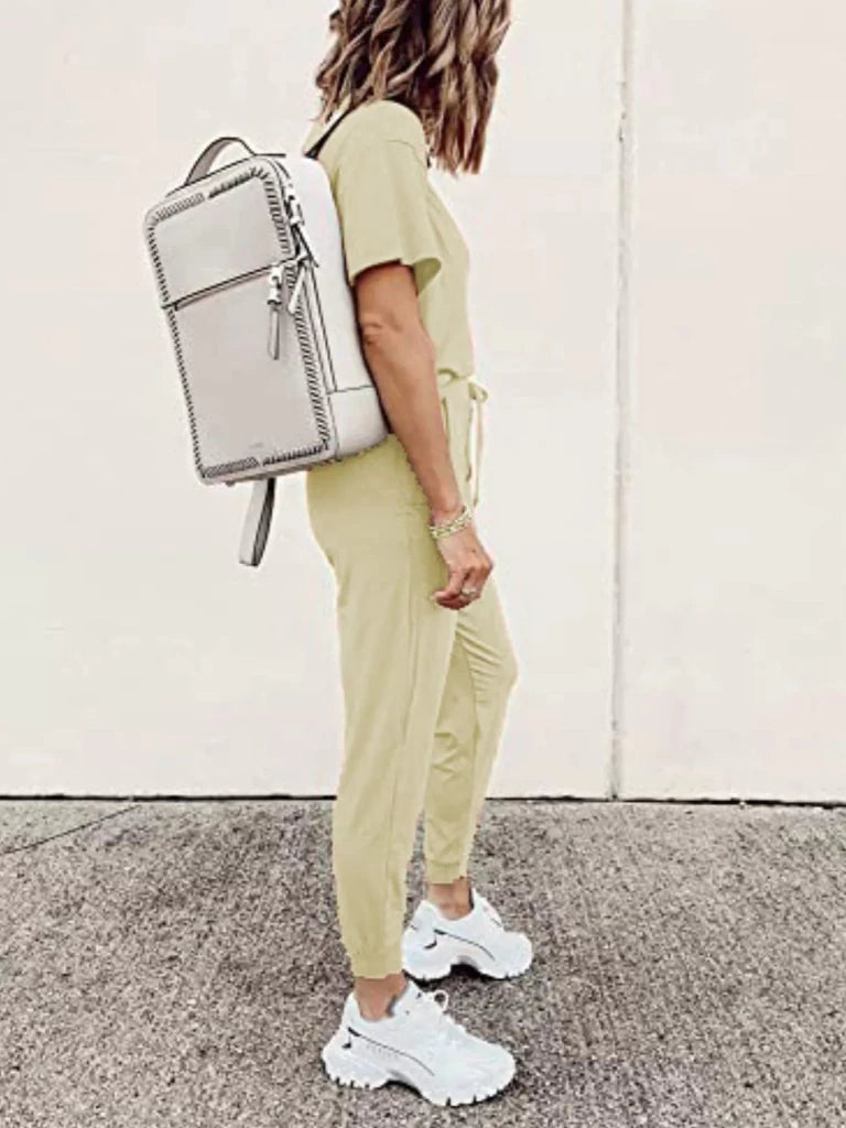 Round neck top and drawstring pants set, alternate product image