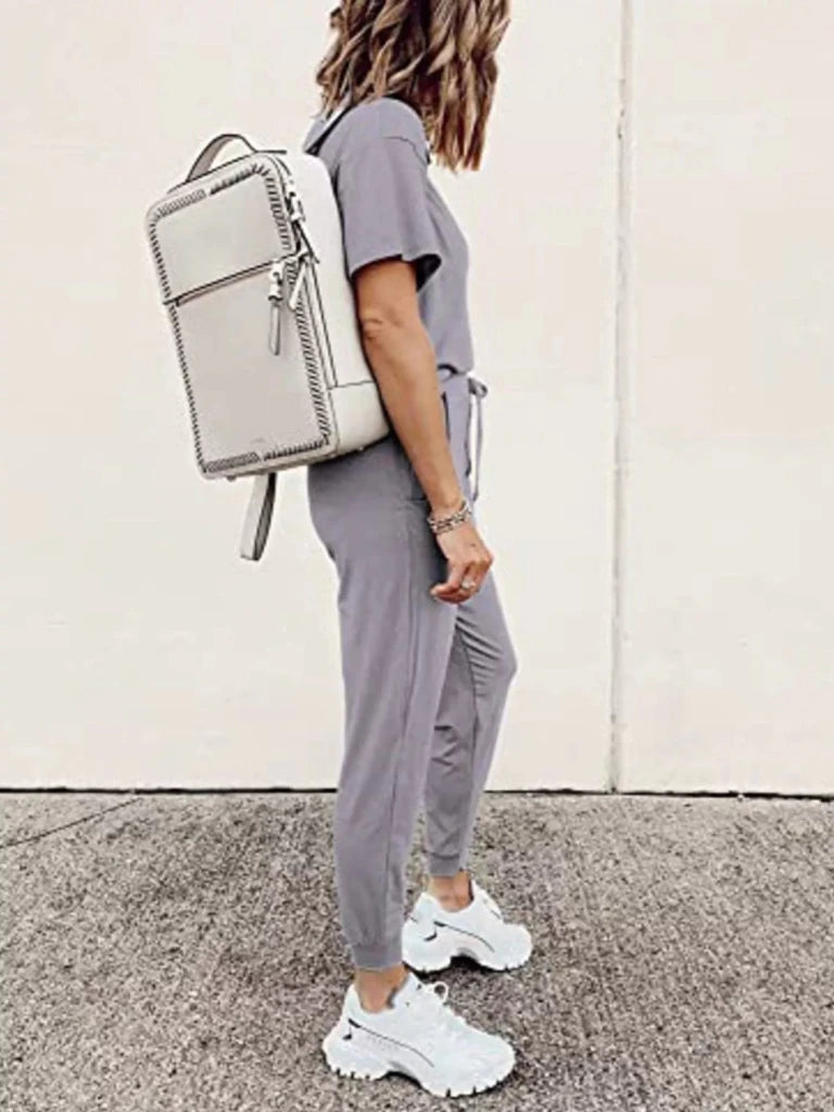 Round neck top and drawstring pants set, alternate product image