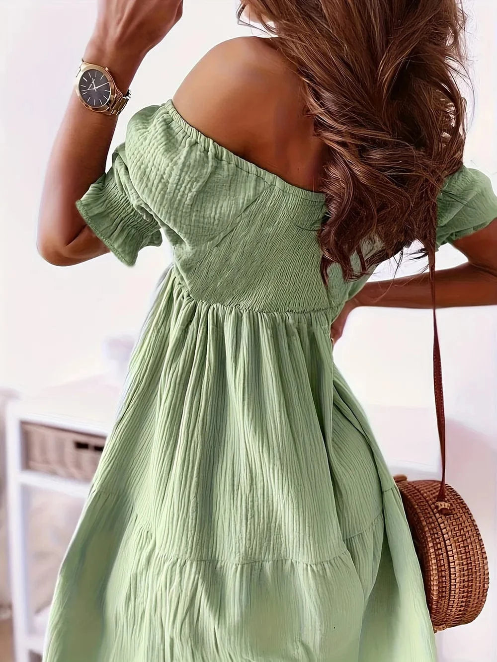 Trendsi Dress Full Size Ruffled Off-Shoulder Short Sleeve Dress