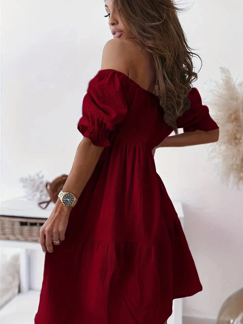 Trendsi Dress Full Size Ruffled Off-Shoulder Short Sleeve Dress