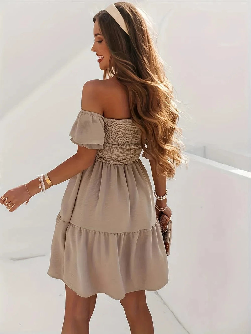 Trendsi Dress Full Size Ruffled Off-Shoulder Short Sleeve Dress