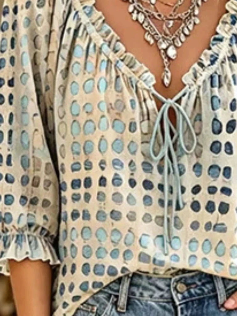 Tie-neck three-quarter sleeve blouse, alternate product image