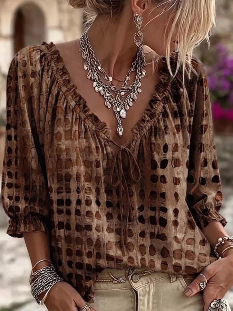 Tie-neck three-quarter sleeve blouse, alternate product image