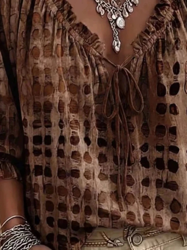 Tie-neck three-quarter sleeve blouse, alternate product image