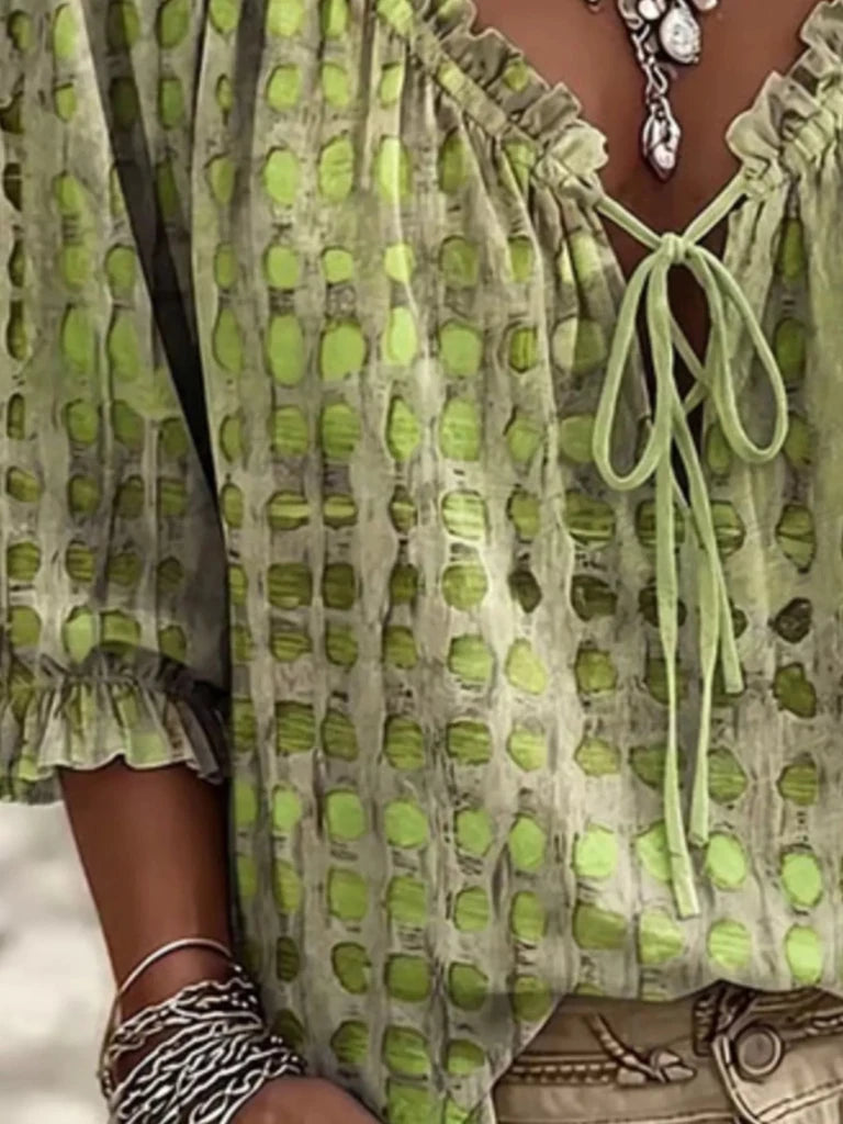 Tie-neck three-quarter sleeve blouse, alternate product image