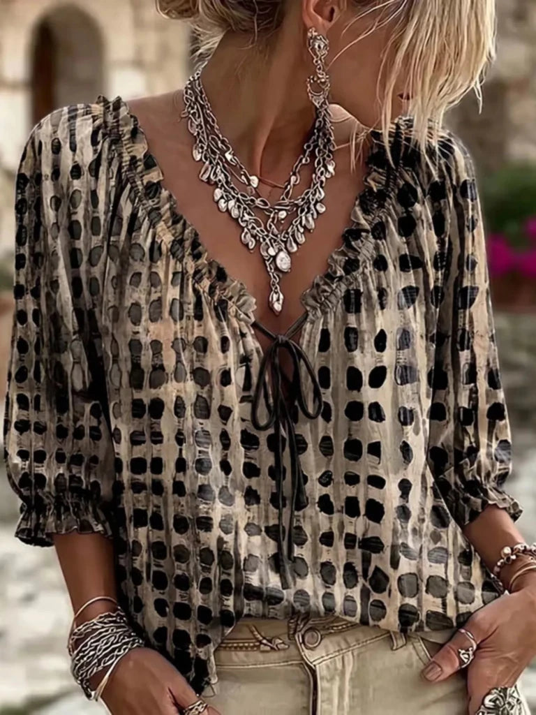 Tie-neck three-quarter sleeve blouse, alternate product image