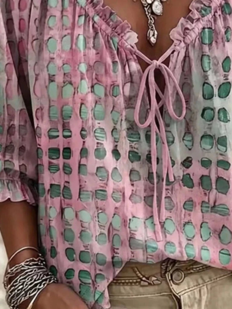 Tie-neck three-quarter sleeve blouse, alternate product image