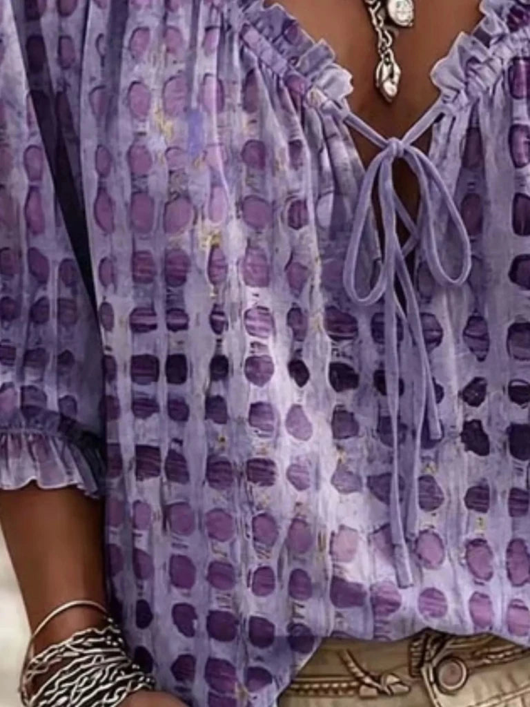 Tie-neck three-quarter sleeve blouse, alternate product image