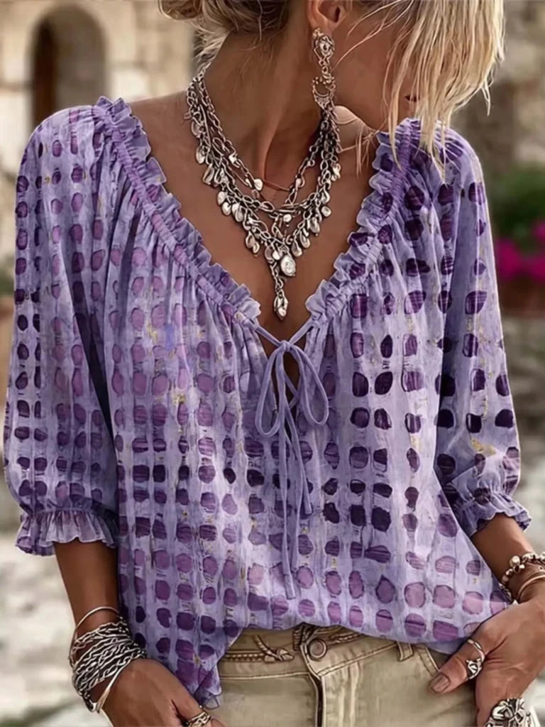 Tie-neck three-quarter sleeve blouse, alternate product image