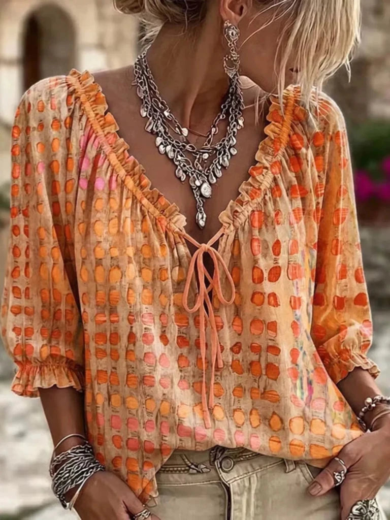 Tie-neck three-quarter sleeve blouse, alternate product image