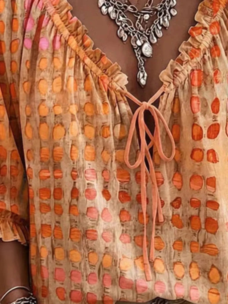 Tie-neck three-quarter sleeve blouse, alternate product image