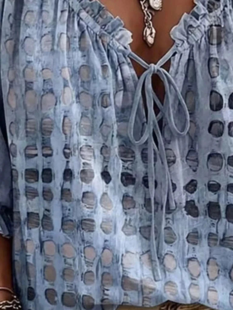 Tie-neck three-quarter sleeve blouse, alternate product image