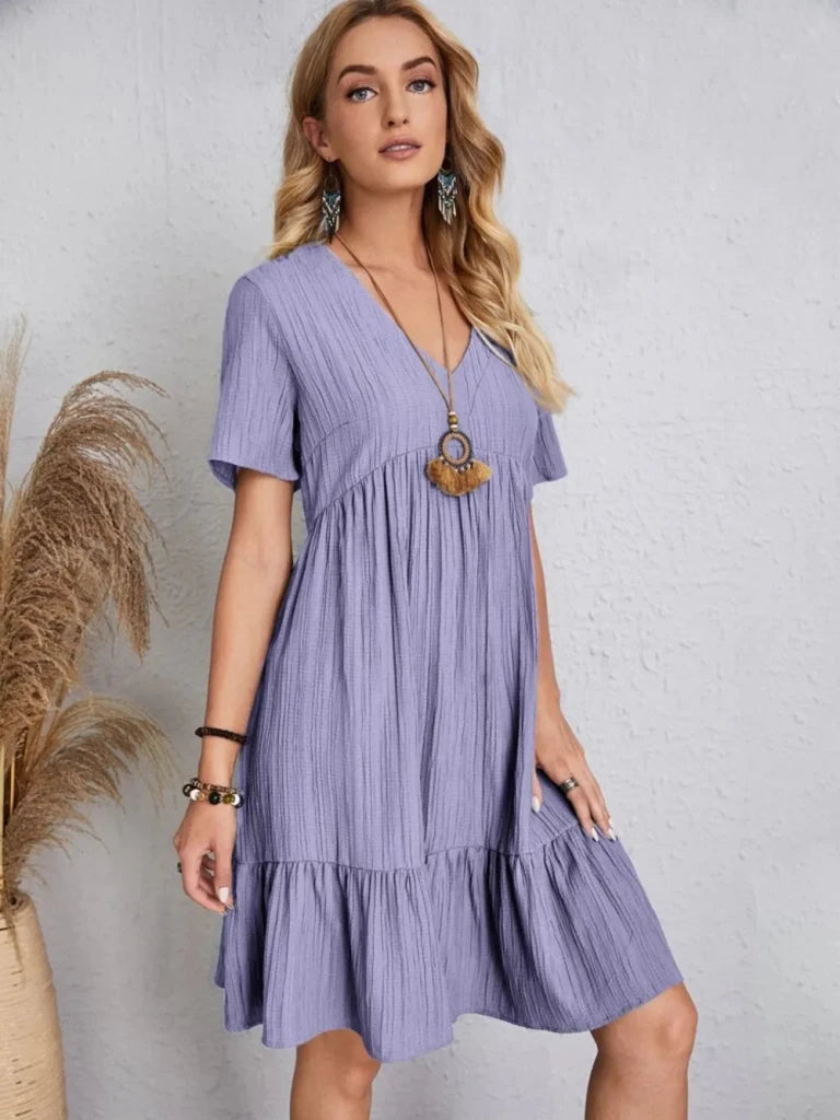 Full Size V - Neck Short Sleeve Dress - Lavender by Trendsi from FREYA’S CLOSET