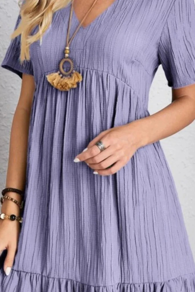 Full Size V - Neck Short Sleeve Dress - Lavender by Trendsi from FREYA’S CLOSET
