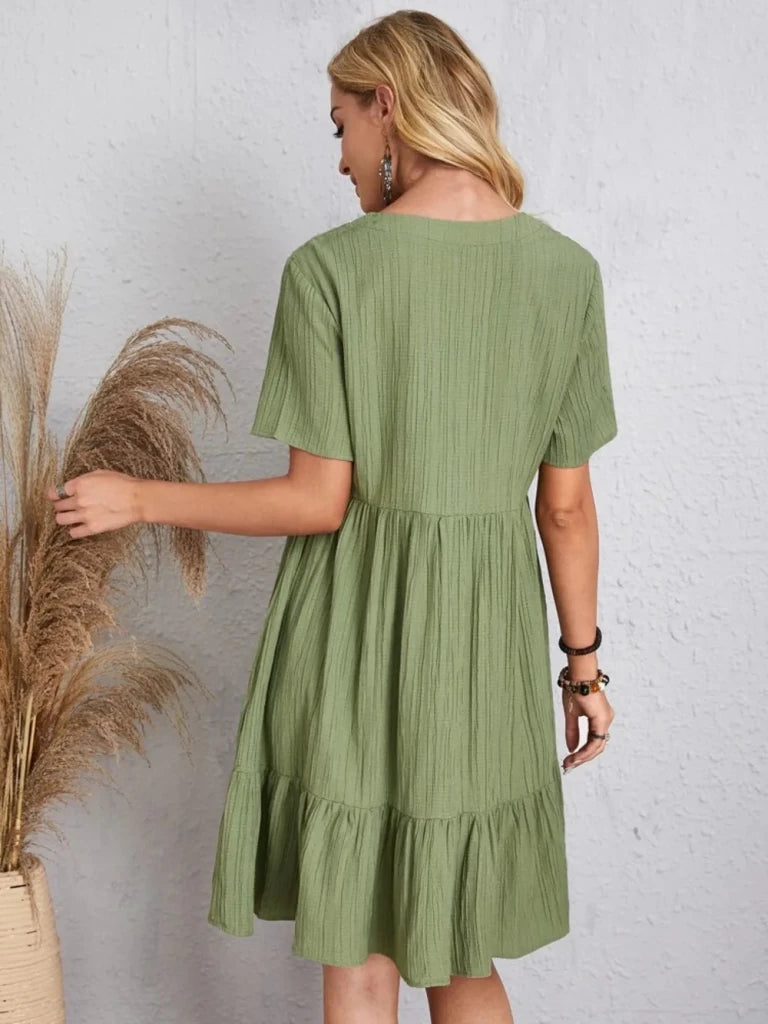 Full Size V - Neck Short Sleeve Dress - Light Green by Trendsi from FREYA’S CLOSET