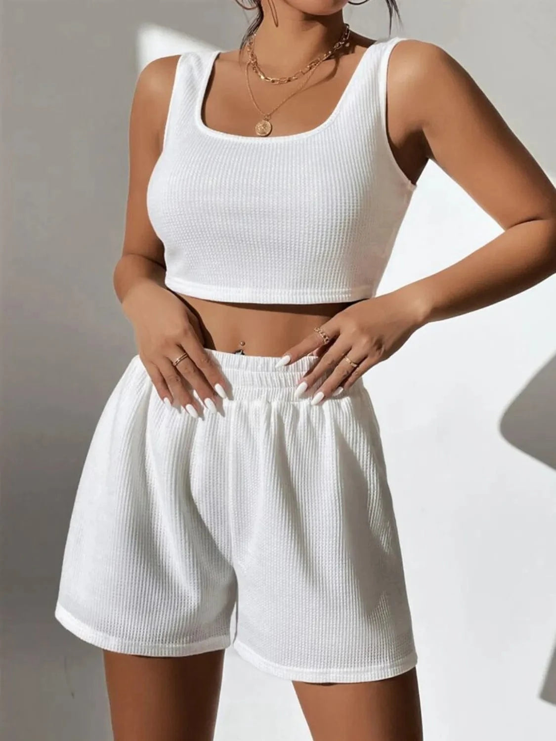 Trendsi set White / S Full Size Wide Strap Tank and Shorts Set Plus Size