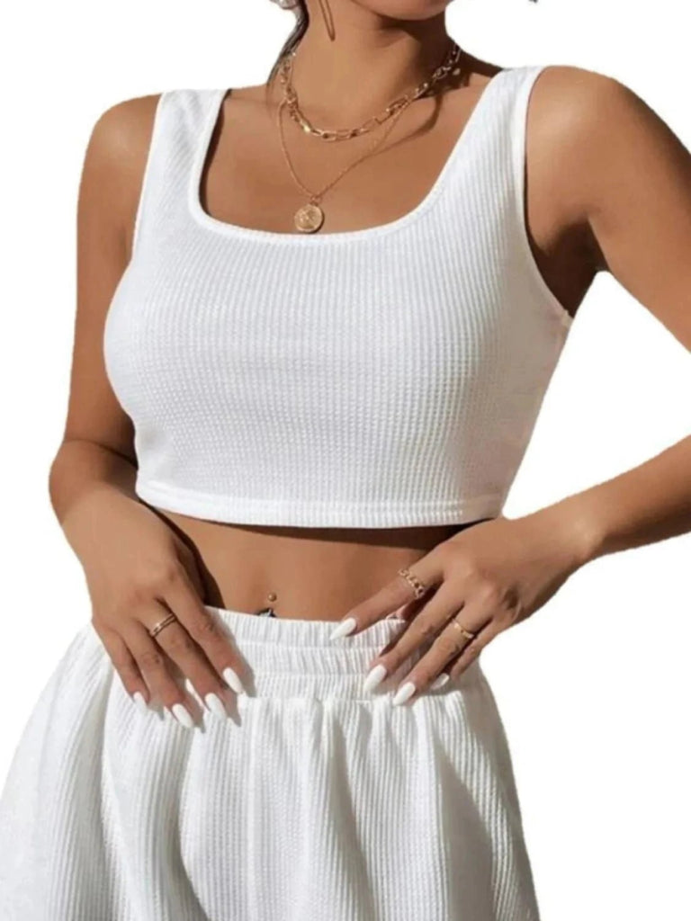 Full Size Wide Strap Tank and Shorts Set Plus Size - White by Trendsi from FREYA’S CLOSET