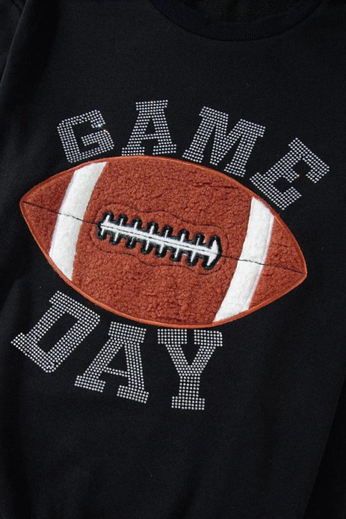 GAME DAY Football Round Neck Long Sleeve Top and Shorts Set - Black by Trendsi from FREYA’S CLOSET
