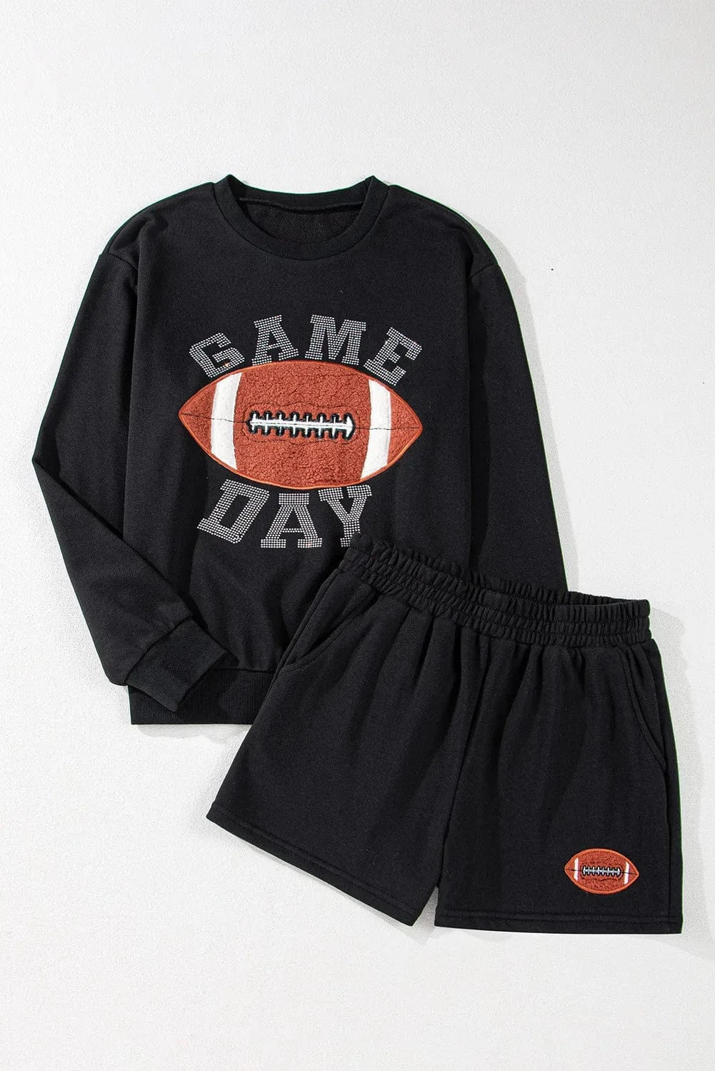 Trendsi Bottoms GAME DAY Football Round Neck Long Sleeve Top and Shorts Set