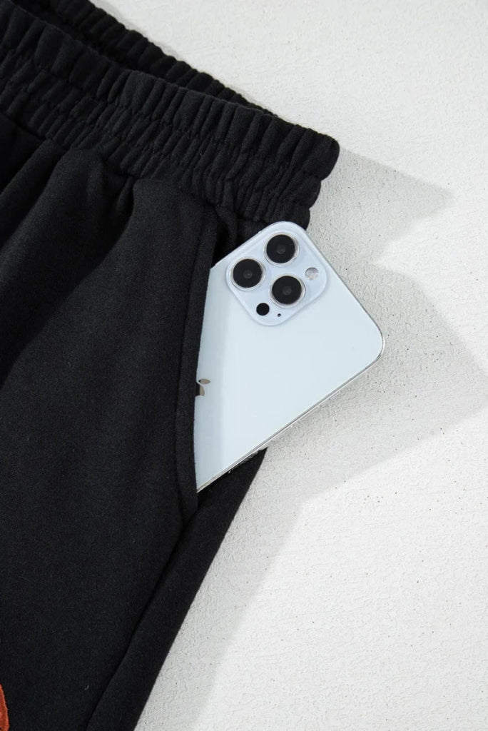 GAME DAY Football Round Neck Long Sleeve Top and Shorts Set - Black by Trendsi from FREYA’S CLOSET