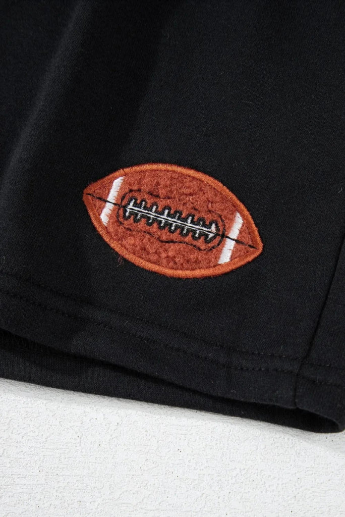 GAME DAY Football Round Neck Long Sleeve Top and Shorts Set - Black by Trendsi from FREYA’S CLOSET