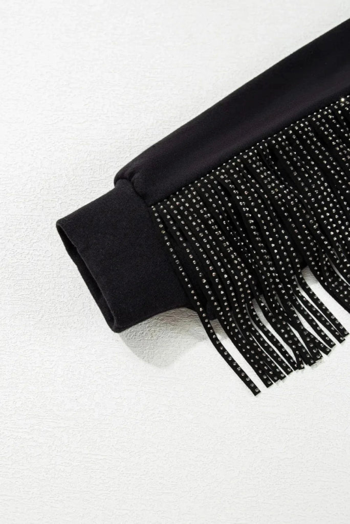 GAME DAY Fringe Long Sleeve Sweatshirt - Black by Trendsi from FREYA’S CLOSET