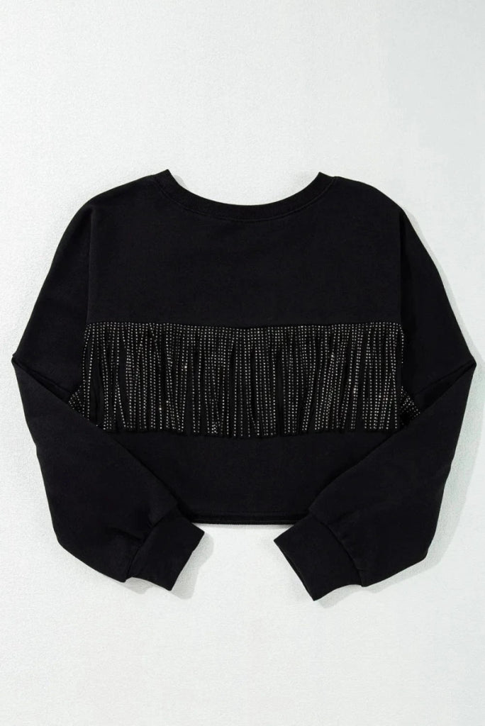 GAME DAY Fringe Long Sleeve Sweatshirt - Black by Trendsi from FREYA’S CLOSET