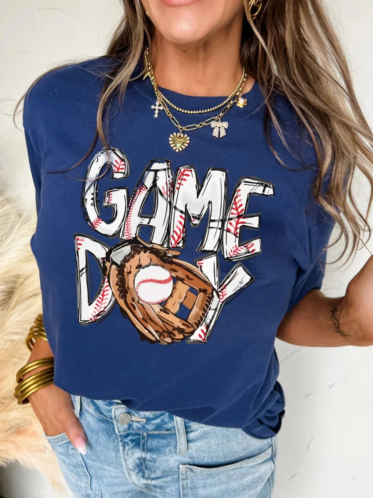 Trendsi Shirts and Blouse Blue / S GAME DAY Graphic Short Sleeve T Shirt