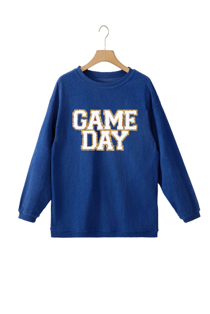 GAME DAY Round Neck Long Sleeve Sweatshirt - Peacock Blue by Trendsi from FREYA’S CLOSET