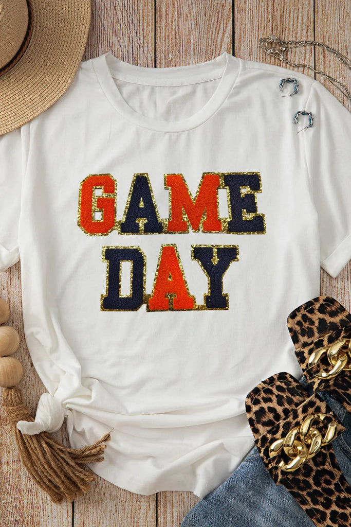 GAME DAY Round Neck Short Sleeve T-Shirt - White by Trendsi from FREYA’S CLOSET