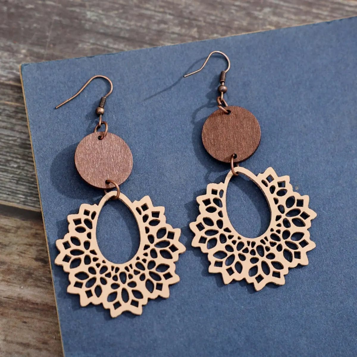 Trendsi Accessories Sand / One Size Geometric Cutout Dangle Earrings