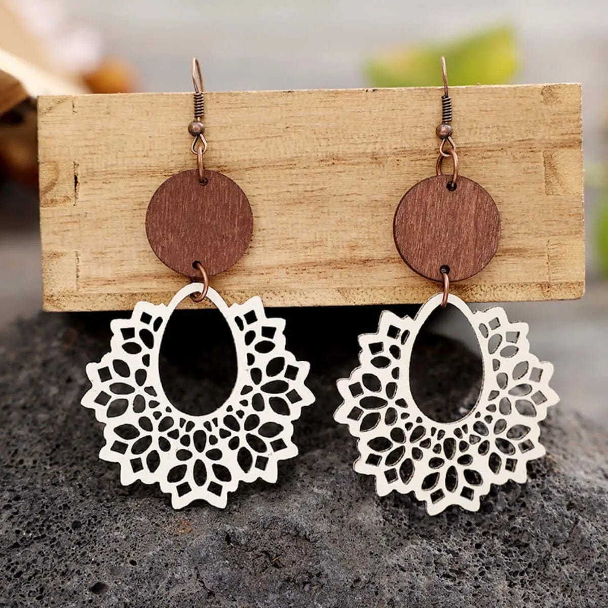 Trendsi Accessories Ivory / One Size Geometric Cutout Dangle Earrings