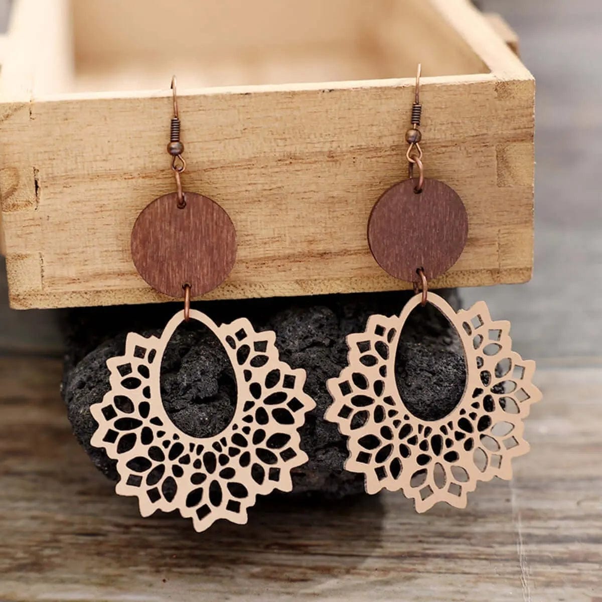 Geometric Cutout Dangle Earrings - Dusty Blue by Trendsi from FREYA’S CLOSET