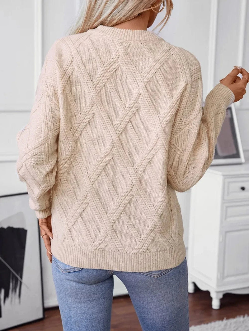 Trendsi Shirts and Blouse Geometric Round Neck Long Sleeve Sweater