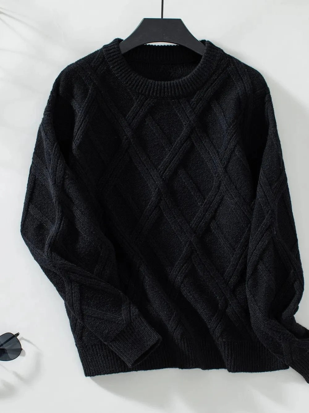 Trendsi Shirts and Blouse Black / S Geometric Round Neck Long Sleeve Sweater